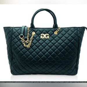Gilda Paris Black Quilted Tote Bag Gold Hardware Large Shoulder Bag NWT